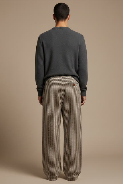 Pantalon Marron Rayé Ample Décontracté Cordon Homme - Tweed - vue 2