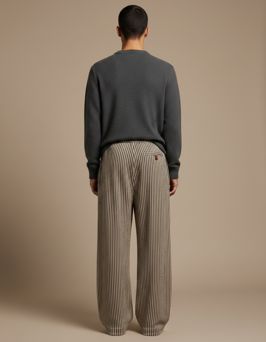 Pantalon Marron Rayé Ample Décontracté Cordon Homme - Tweed - vue 2