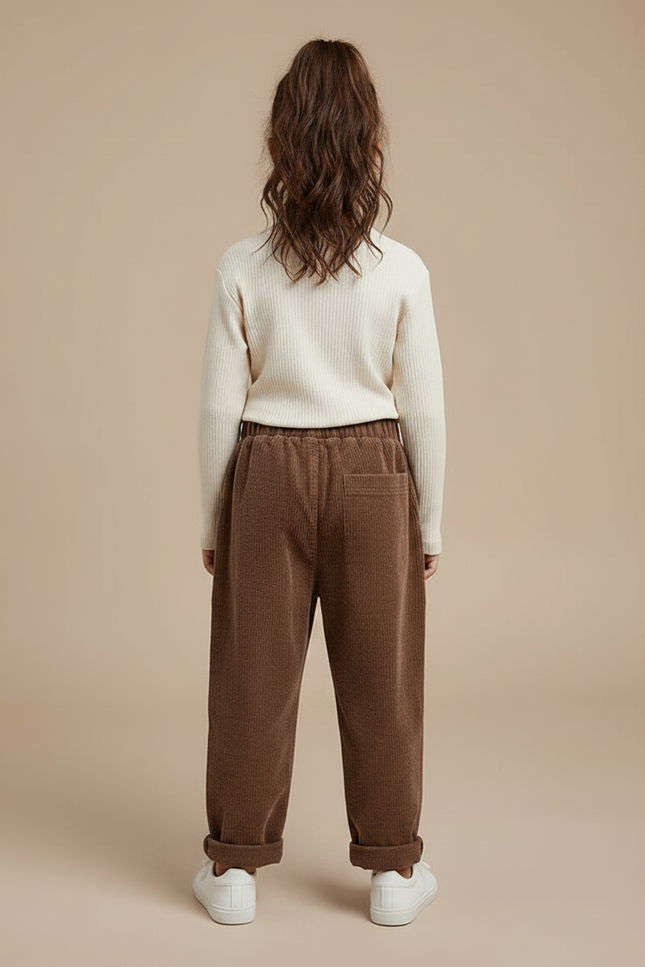 Pantalon Marron Côtelé Ample Décontracté Enfant Poches - Cordé - vue 2