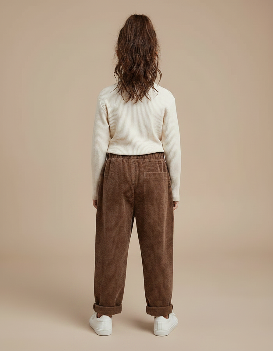 Pantalon Marron Côtelé Ample Décontracté Enfant Poches - Cordé - vue 2