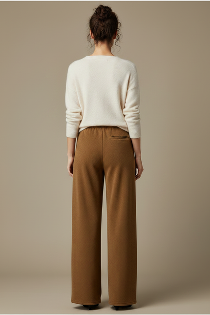 Pantalon Marron Large Taille Haute Décontracté Fluide - Molleton - vue 2