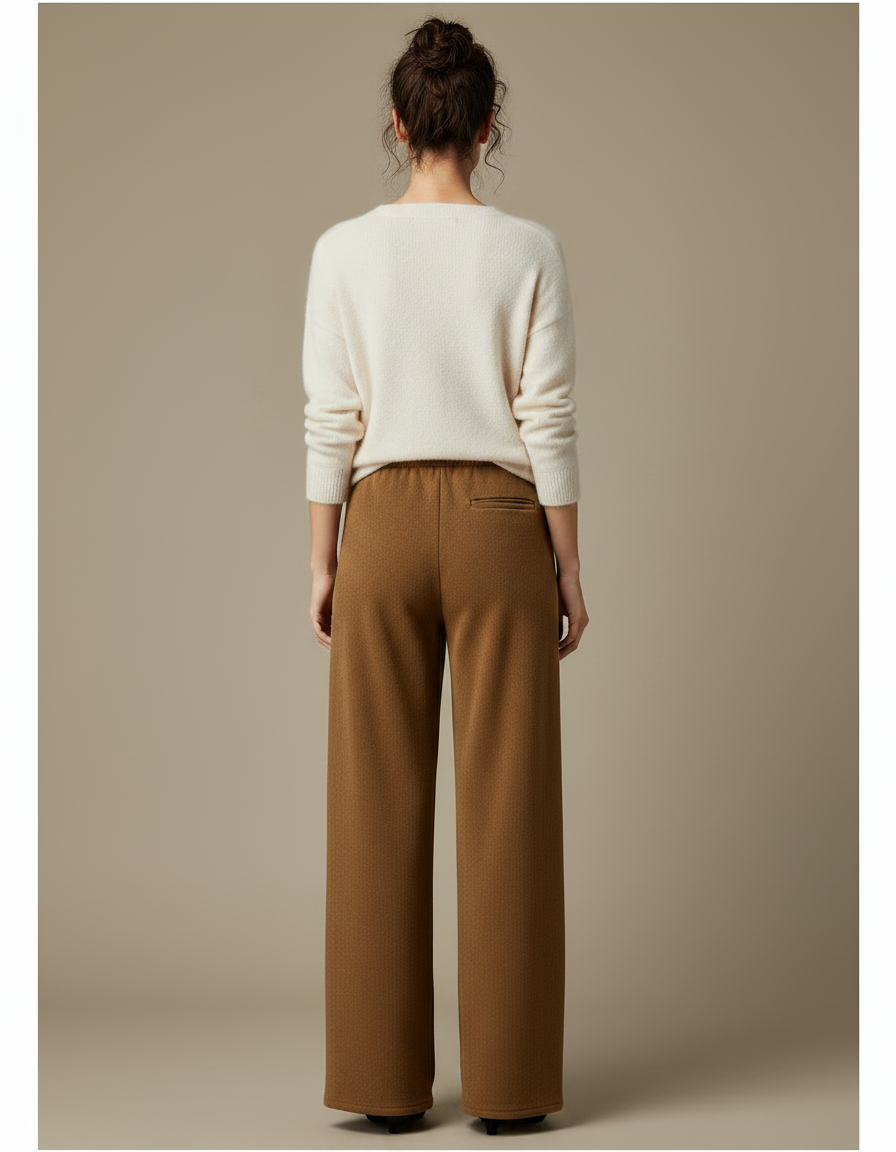Pantalon Marron Large Taille Haute Décontracté Fluide - Molleton - vue 2