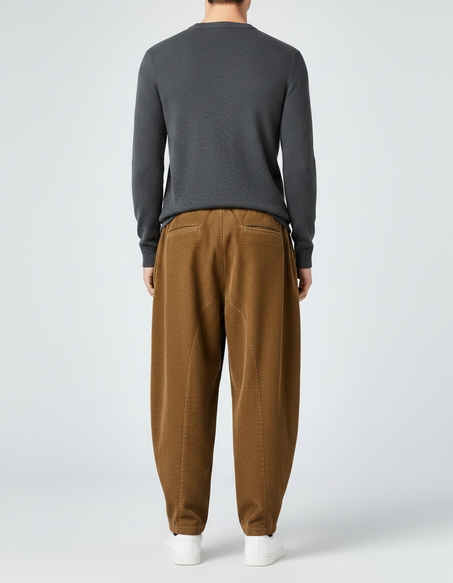 Pantalon Marron Côtelé Ample Épais Cordon Homme - Cordé - vue 2