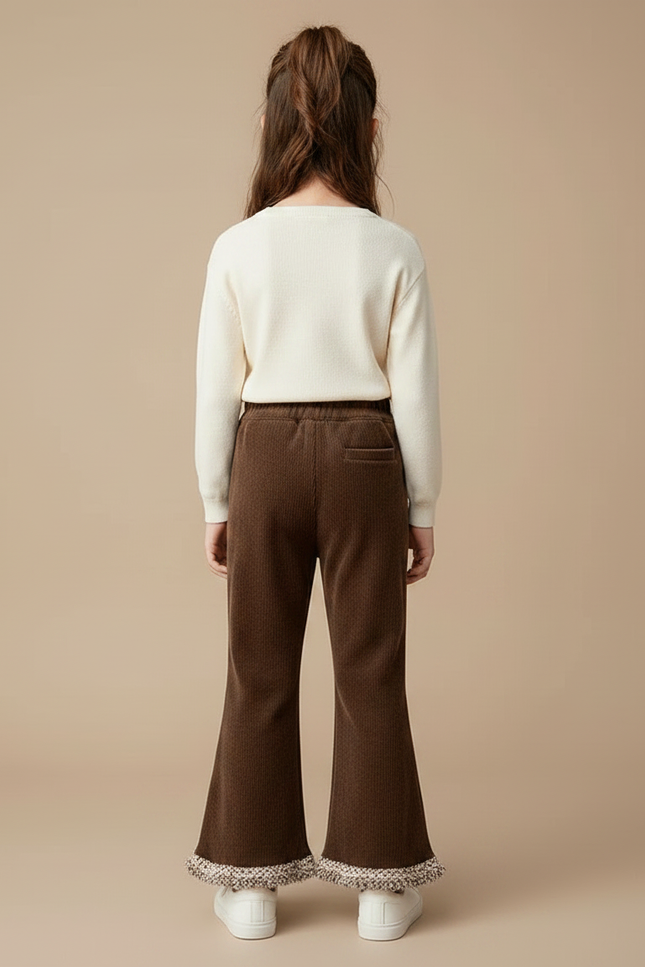 Pantalon Marron Côtelé Évasé Franges Enfant Confortable - Cordé - vue 2