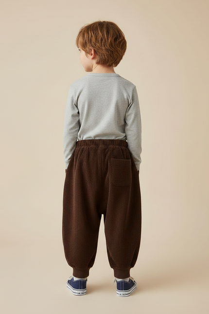 Pantalon Marron Côtelé Ample Confortable Enfant Chaud - Cordé - vue 2