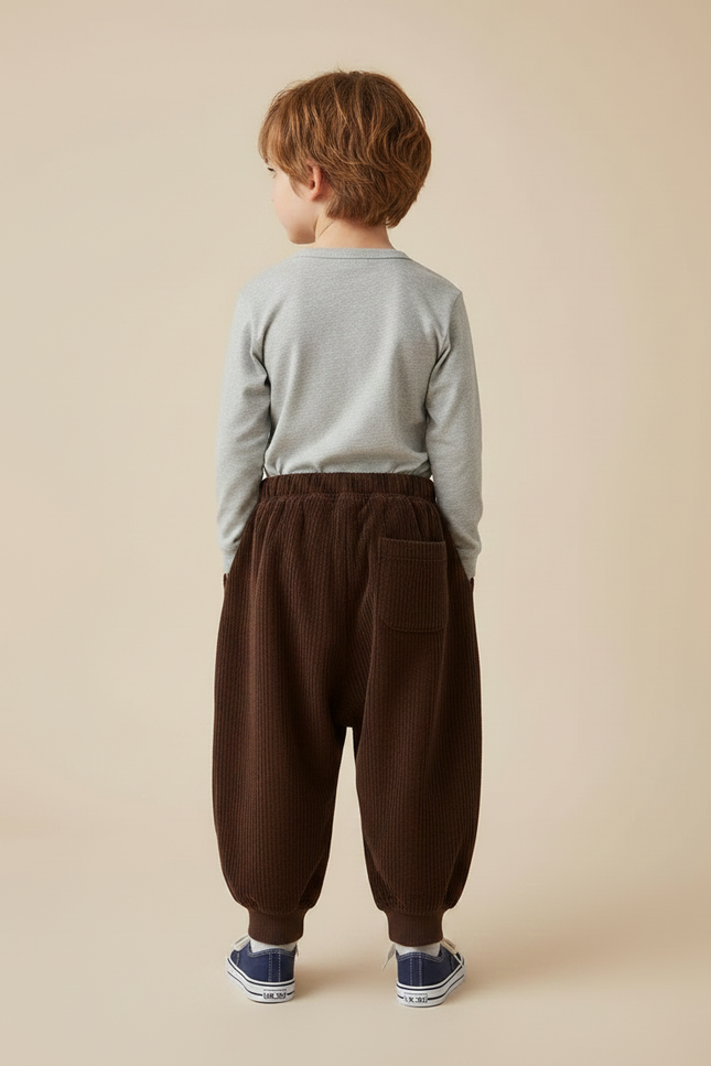 Pantalon Marron Côtelé Ample Confortable Enfant Chaud - Cordé - vue 2