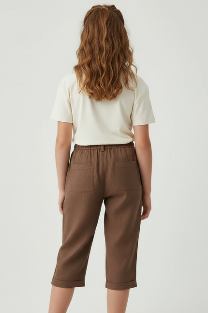 Pantalon Marron Lin Ample Cordon Enfant - vue 2