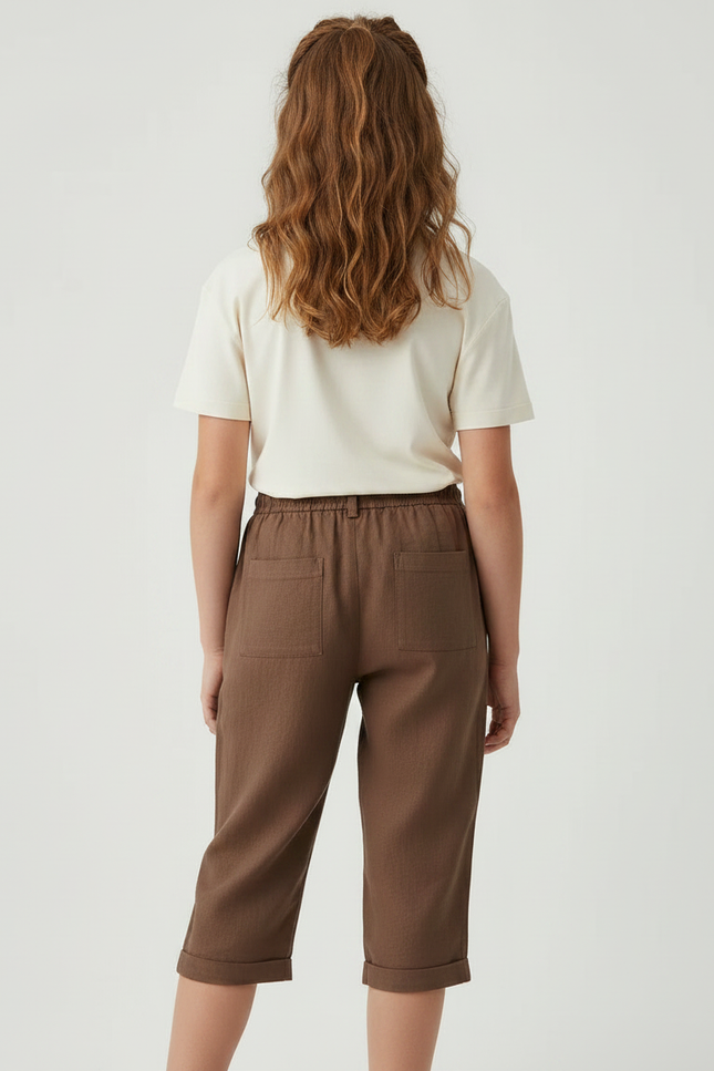 Pantalon Marron Lin Ample Cordon Enfant - vue 2