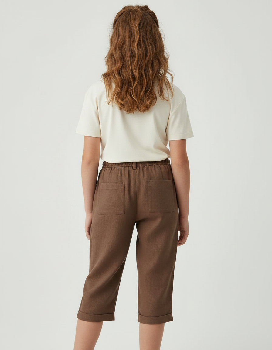 Pantalon Marron Lin Ample Cordon Enfant - vue 2