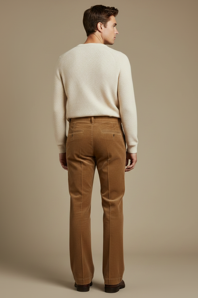 Pantalon Marron Velours Côtelé Évasé Homme Décontracté - Camel Cordé - vue 2