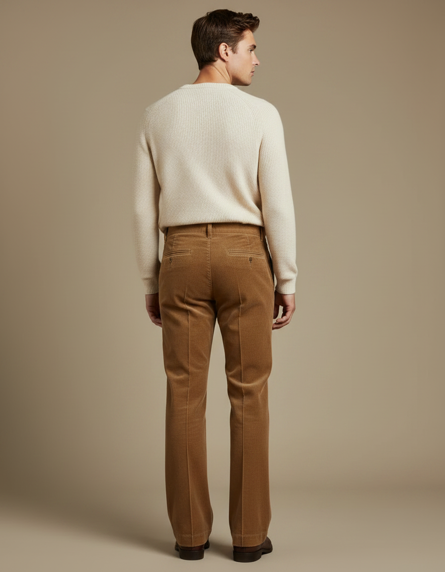 Pantalon Marron Velours Côtelé Évasé Homme Décontracté - Camel Cordé - vue 2