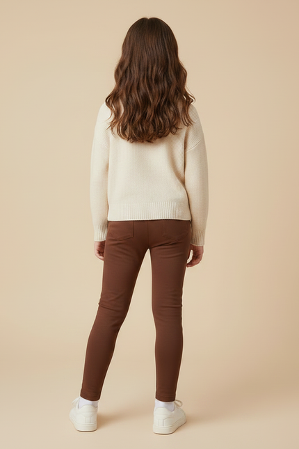Pantalon Marron Fille Doublé Molleton Confortable Élastique - vue 2