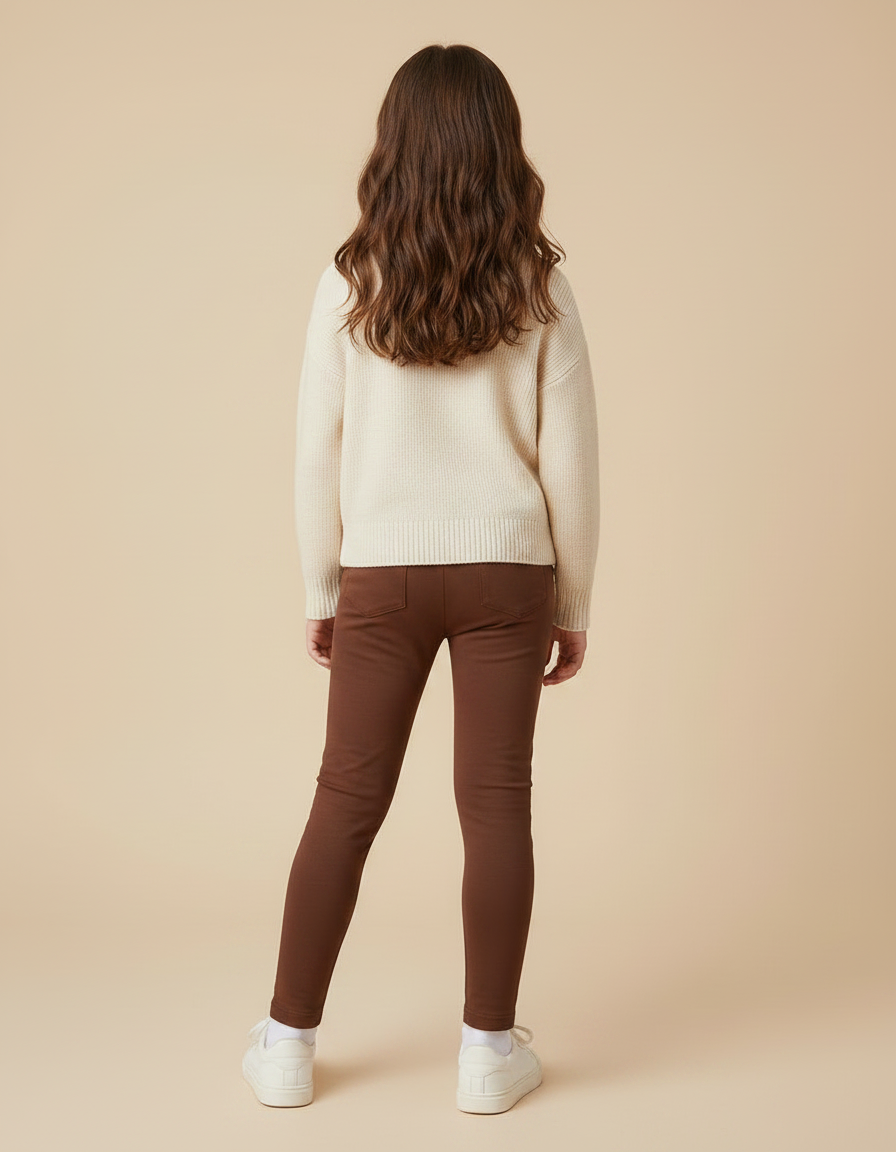 Pantalon Marron Fille Doublé Molleton Confortable Élastique - vue 2