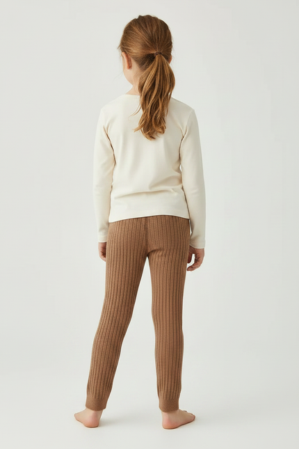 Pantalon Marron Côtelé Tricoté Doux Enfants - Maille - vue 2