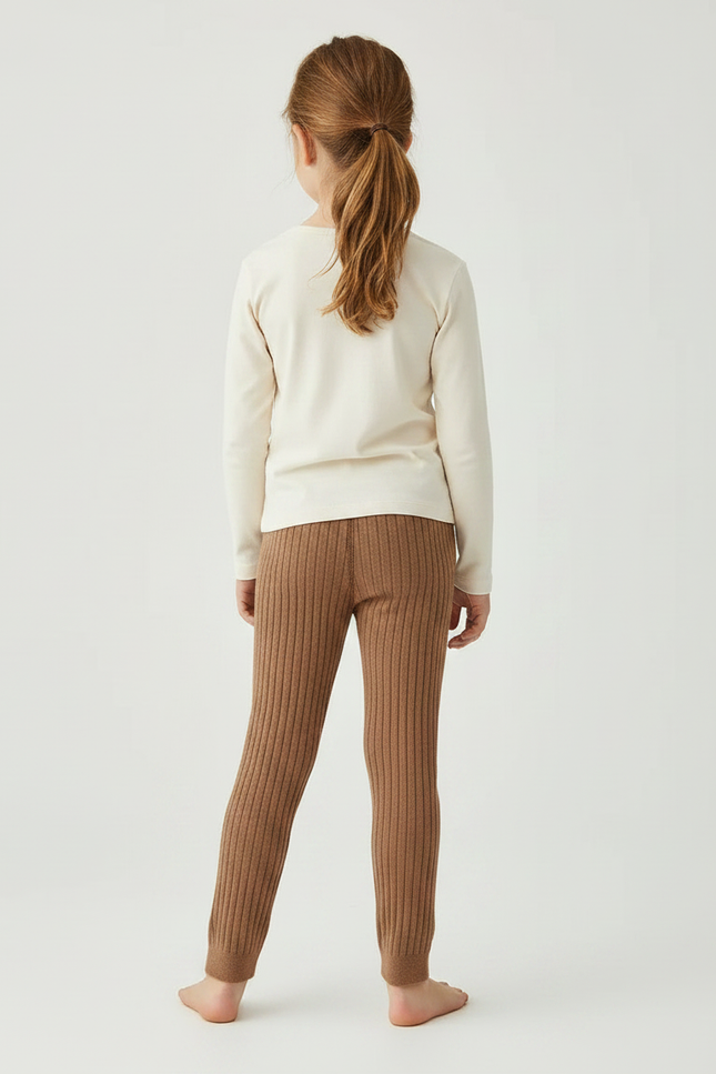 Pantalon Marron Côtelé Tricoté Doux Enfants - Maille - vue 2