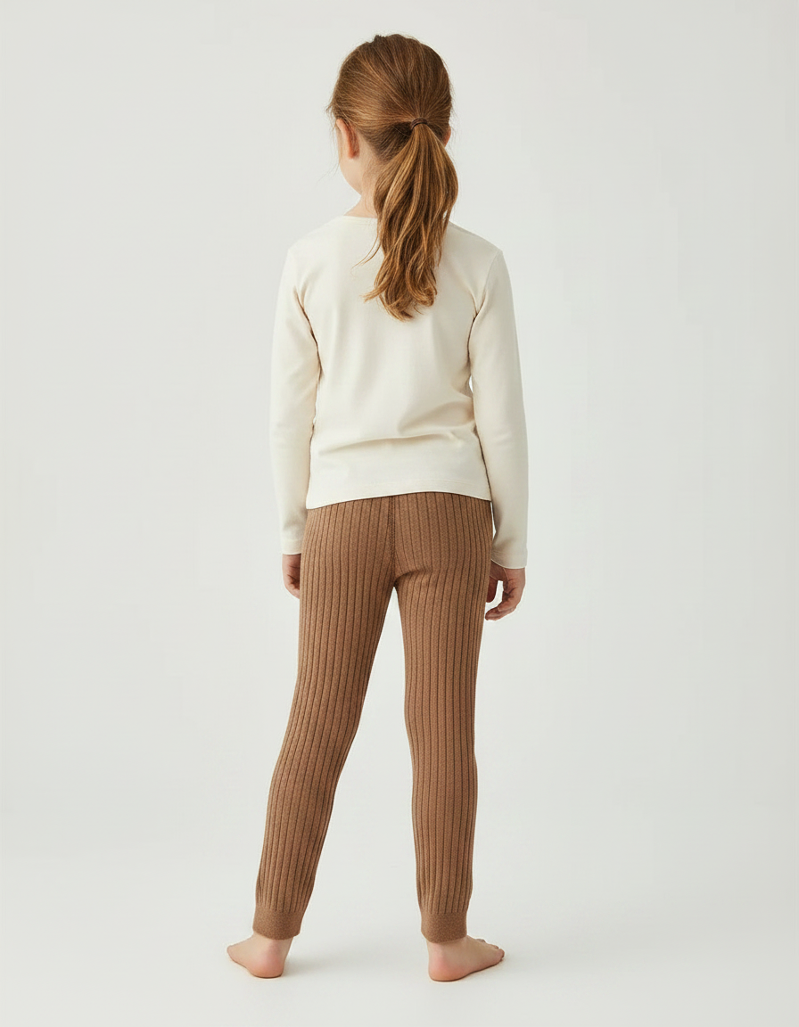 Pantalon Marron Côtelé Tricoté Doux Enfants - Maille - vue 2