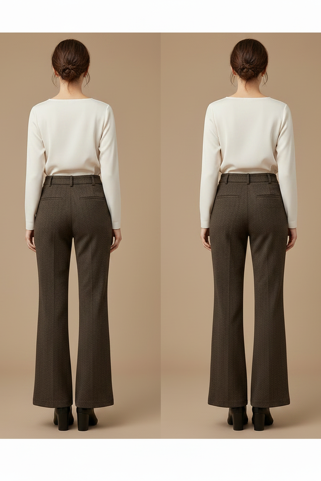 Pantalon Marron Laine Chevron Ample Évasé Taille Haute - Tweed - vue 2