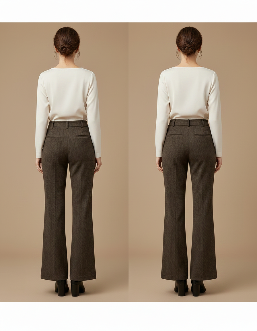 Pantalon Marron Laine Chevron Ample Évasé Taille Haute - Tweed - vue 2