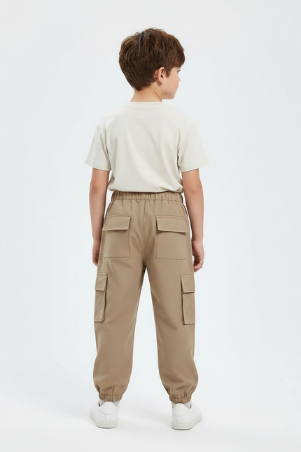 Pantalon Marron Cargo Décontracté Poches Élastique Garçon - Polyester - vue 2
