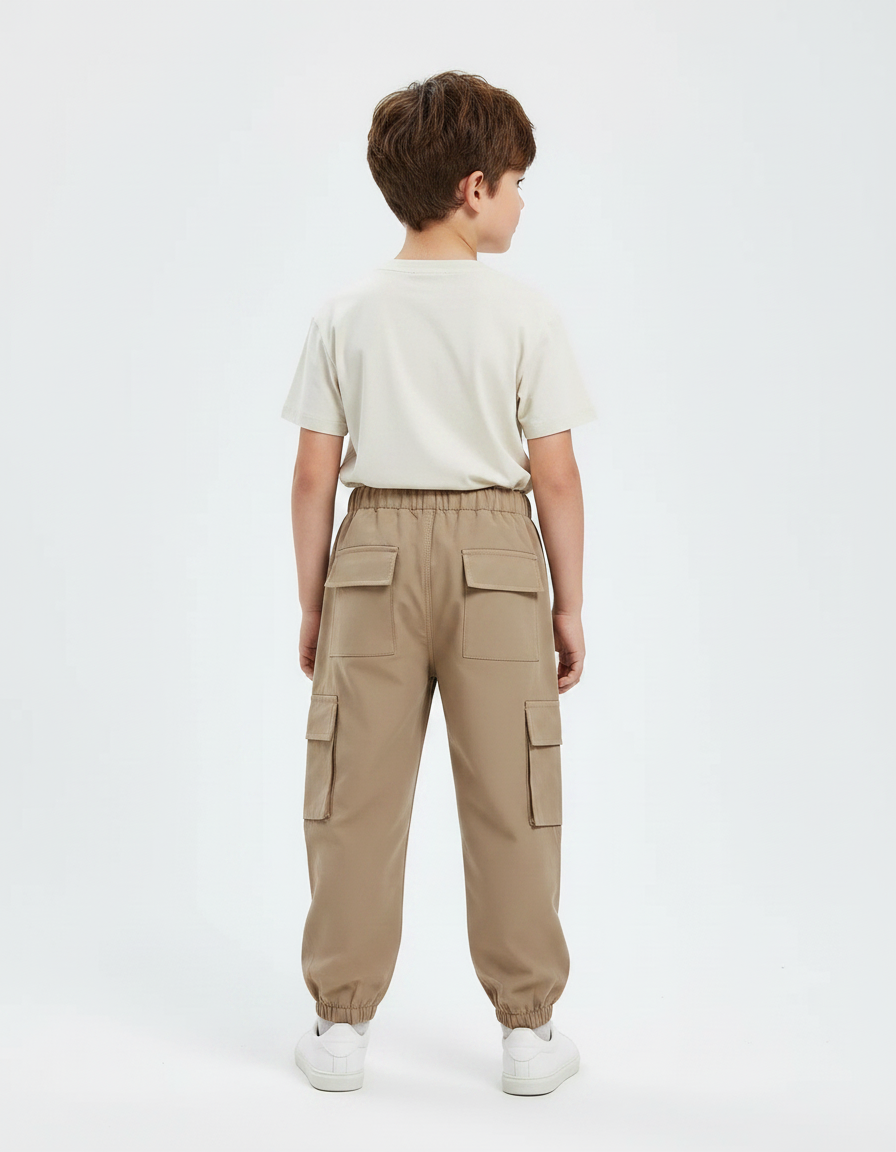 Pantalon Marron Cargo Décontracté Poches Élastique Garçon - Polyester - vue 2