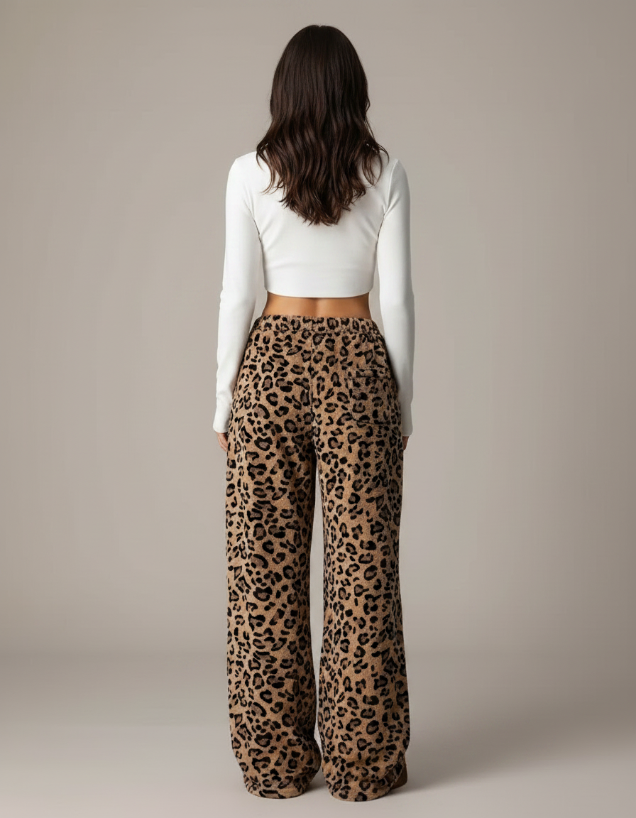 Pantalon Léopard Marron - Molleton - vue 2