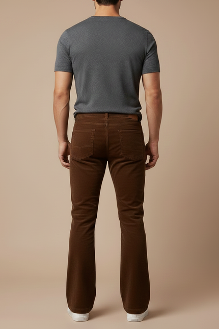 Pantalon Marron Côtelé Évasé Élégant Homme - Cordé - vue 2