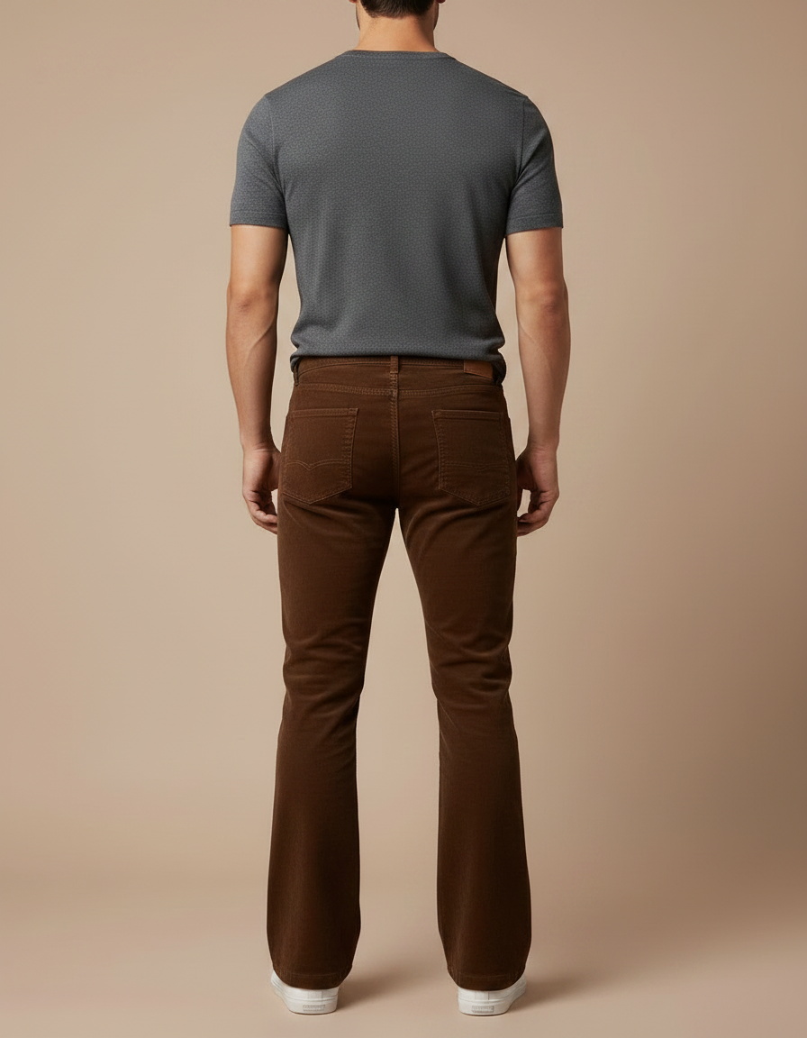 Pantalon Marron Côtelé Évasé Élégant Homme - Cordé - vue 2