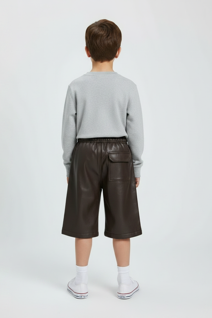 Pantalon Marron Cuir Cargo Ample Enfant - vue 2