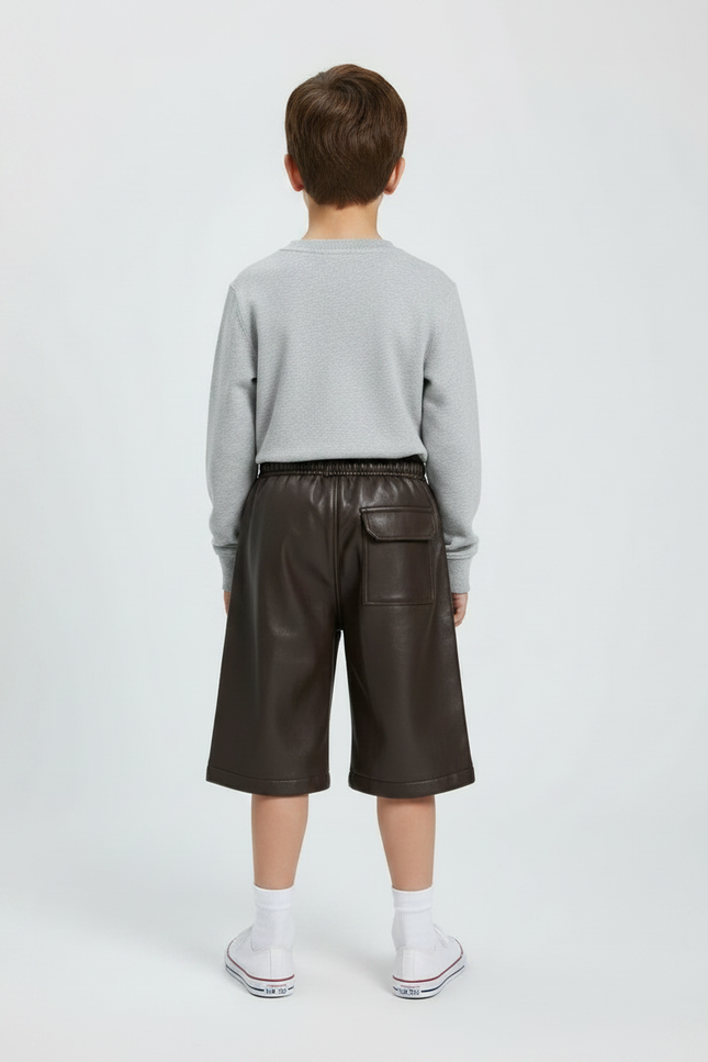Pantalon Marron Cuir Cargo Ample Enfant - vue 2