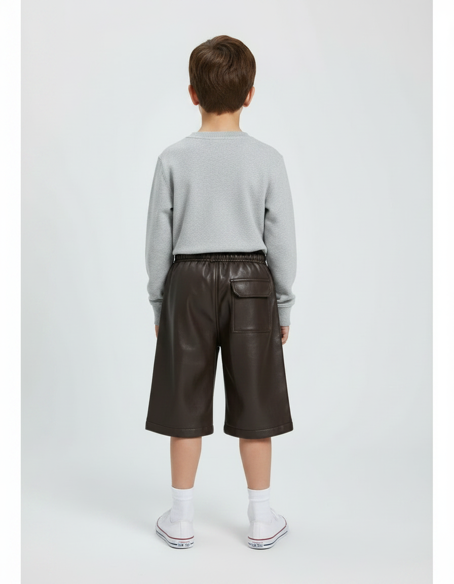 Pantalon Marron Cuir Cargo Ample Enfant - vue 2