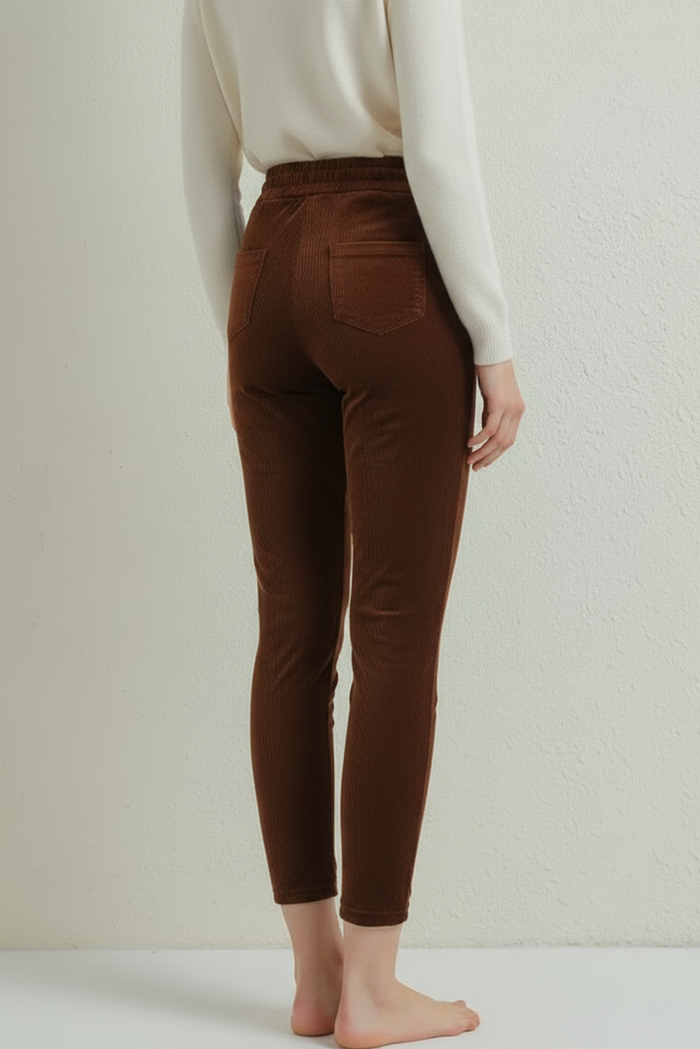 Pantalon Marron Côtelé Chaud Confortable Décontracté Femme - Cordé - vue 2