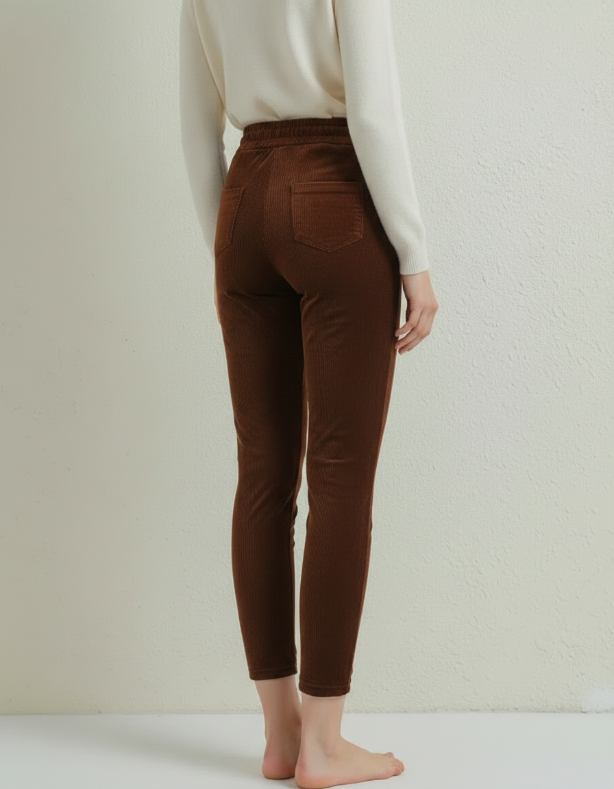 Pantalon Marron Côtelé Chaud Confortable Décontracté Femme - Cordé - vue 2