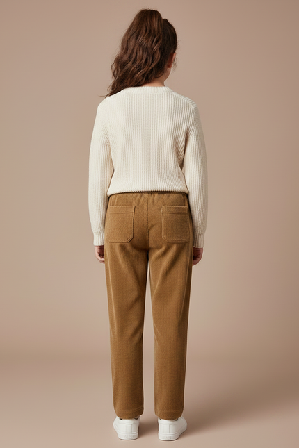 Pantalon Marron Côtelé Droit Décontracté Fille - Cordé - vue 2