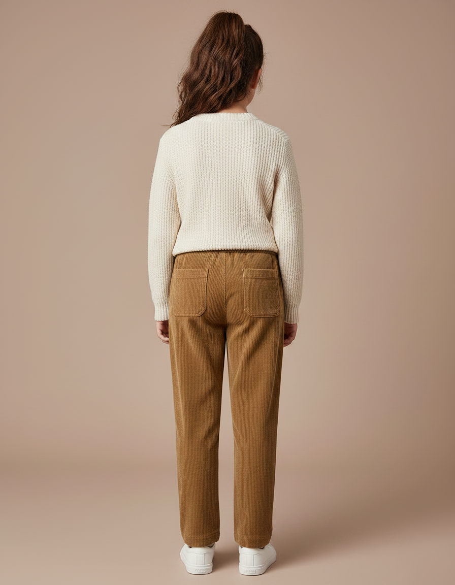 Pantalon Marron Côtelé Droit Décontracté Fille - Cordé - vue 2