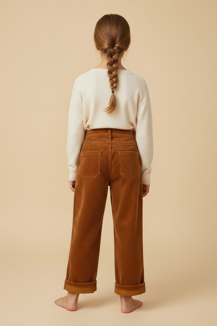 Pantalon Marron Côtelé Ample Droit Enfant - Cordé - vue 2