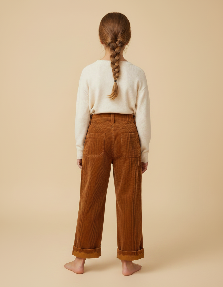 Pantalon Marron Côtelé Ample Droit Enfant - Cordé - vue 2