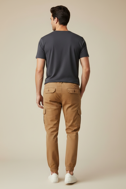 Pantalon Marron Cargo Jogger Coton Décontracté Homme - Camel - vue 2
