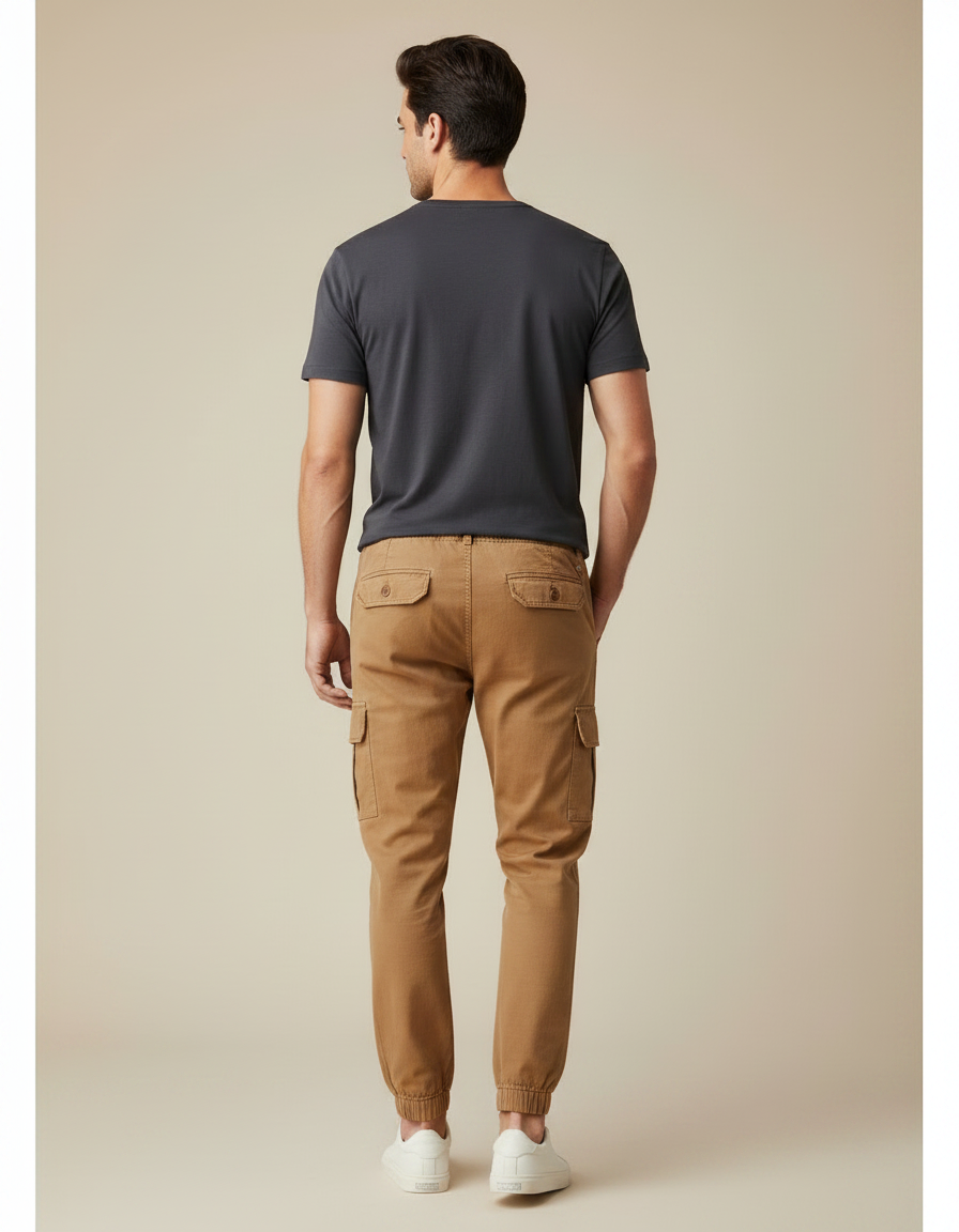 Pantalon Marron Cargo Jogger Coton Décontracté Homme - Camel - vue 2