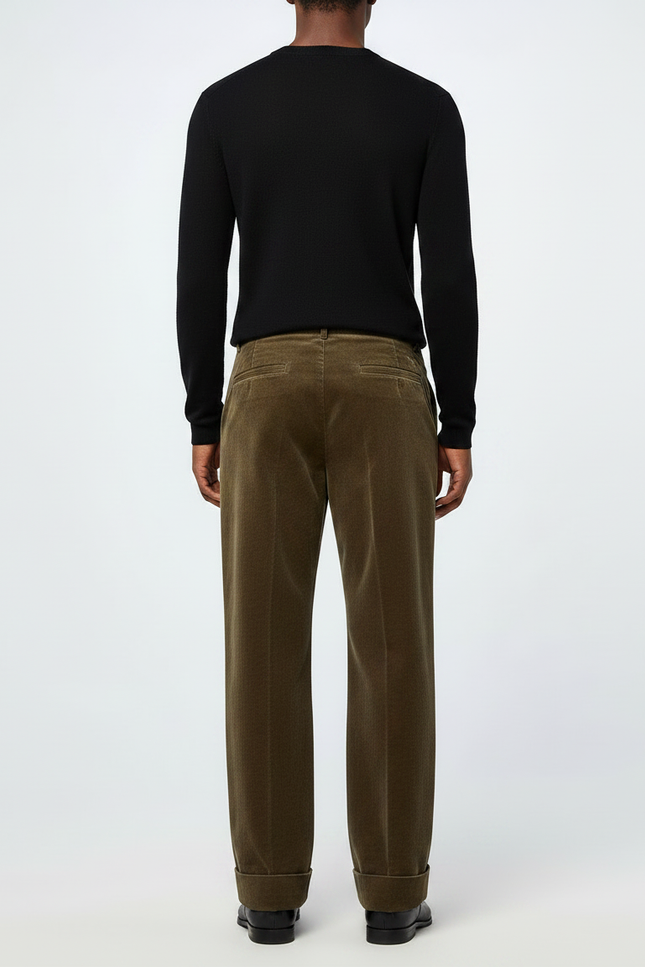 Pantalon Marron Velours Côtelé Droit Classique Homme - Kaki Cordé - vue 2