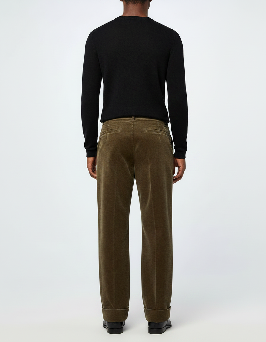 Pantalon Marron Velours Côtelé Droit Classique Homme - Kaki Cordé - vue 2