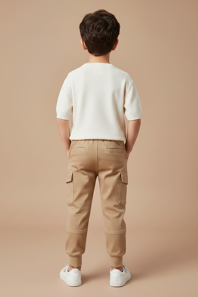 Pantalon Marron Cargo Coton Jogger Décontracté Enfant - vue 2