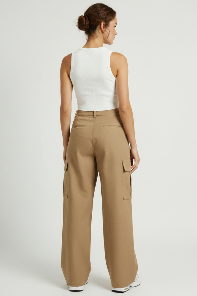 Pantalon Cargo Marron Femme - Camel Gabardine - vue 2