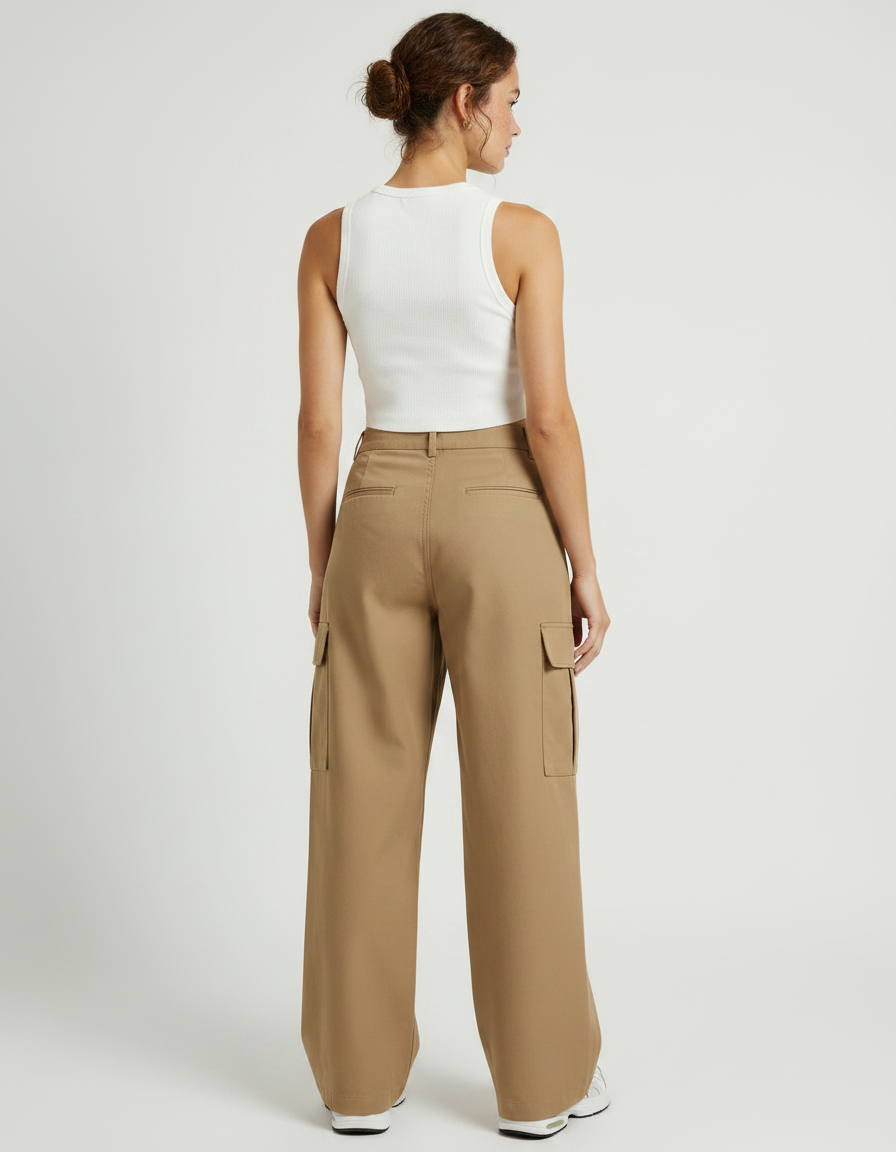 Pantalon Cargo Marron Femme - Camel Gabardine - vue 2
