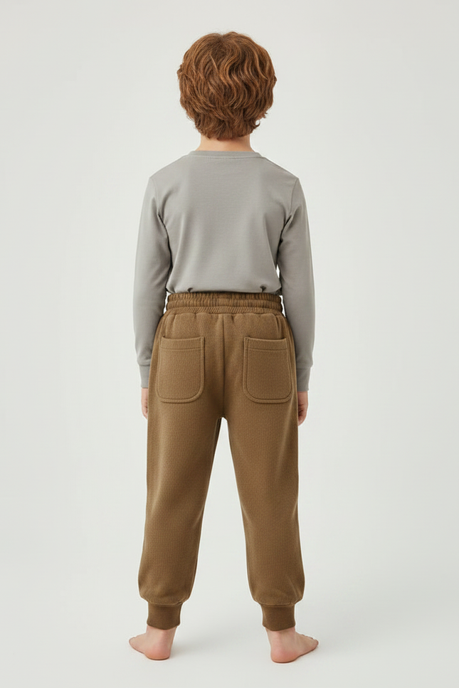 Pantalon Marron Côtelé Ample Décontracté Élastiqué Enfant - Cordé - vue 2