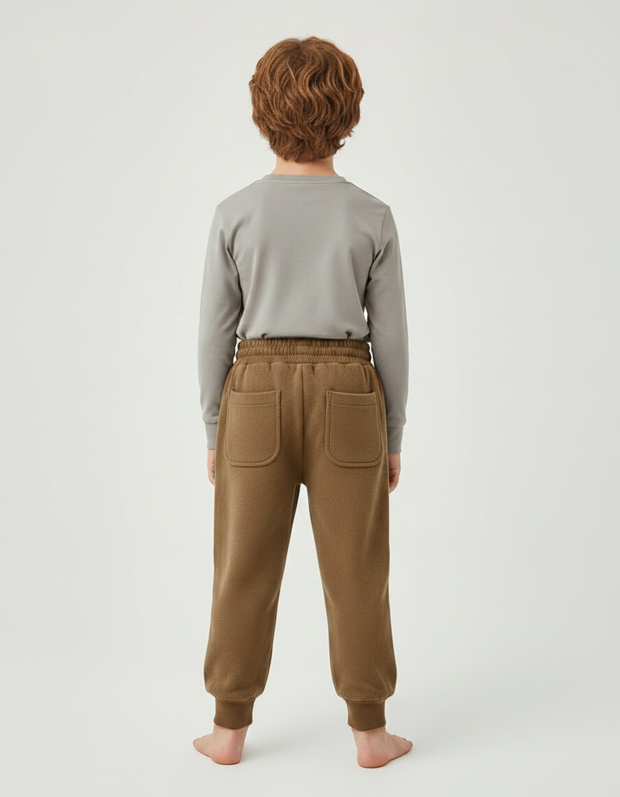 Pantalon Marron Côtelé Ample Décontracté Élastiqué Enfant - Cordé - vue 2