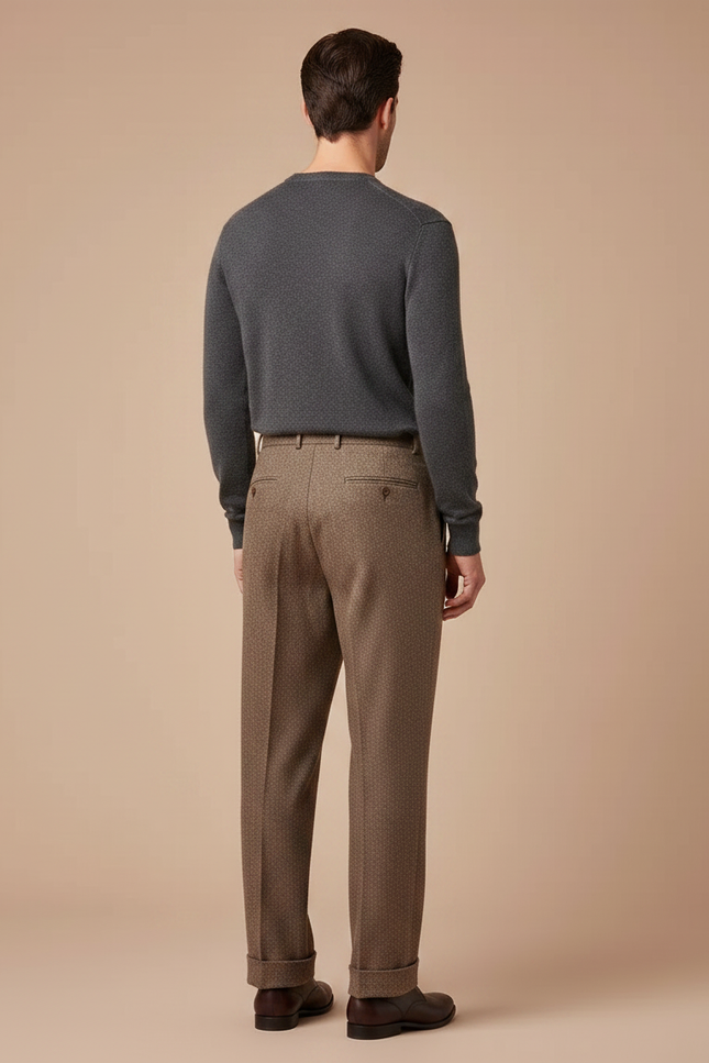 Pantalon Marron Plissé Ample Vintage Tweed Épais - vue 2