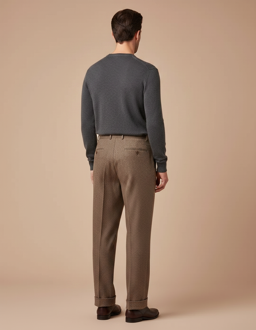 Pantalon Marron Plissé Ample Vintage Tweed Épais - vue 2