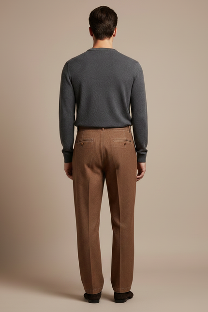 Pantalon Marron Ample Plissé Laine Décontracté Homme - Tweed - vue 2