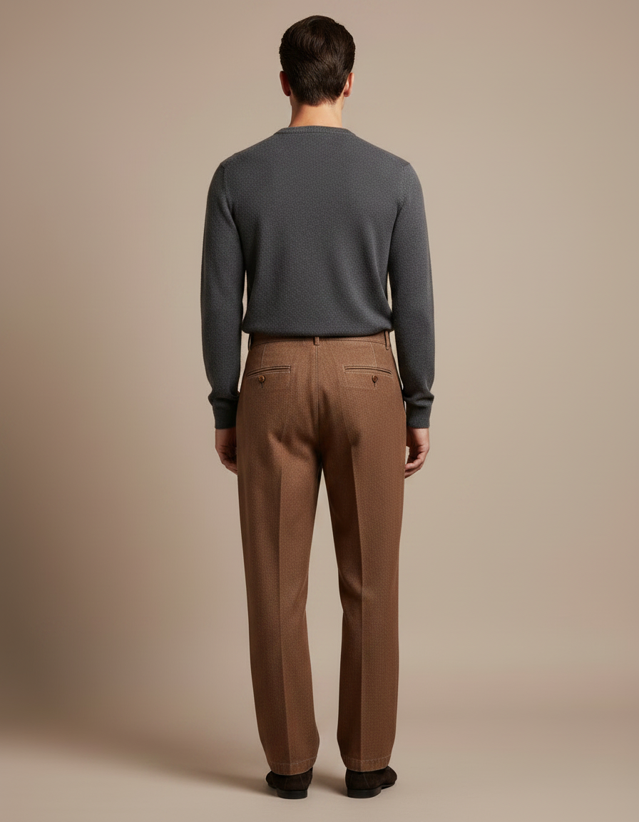 Pantalon Marron Ample Plissé Laine Décontracté Homme - Tweed - vue 2