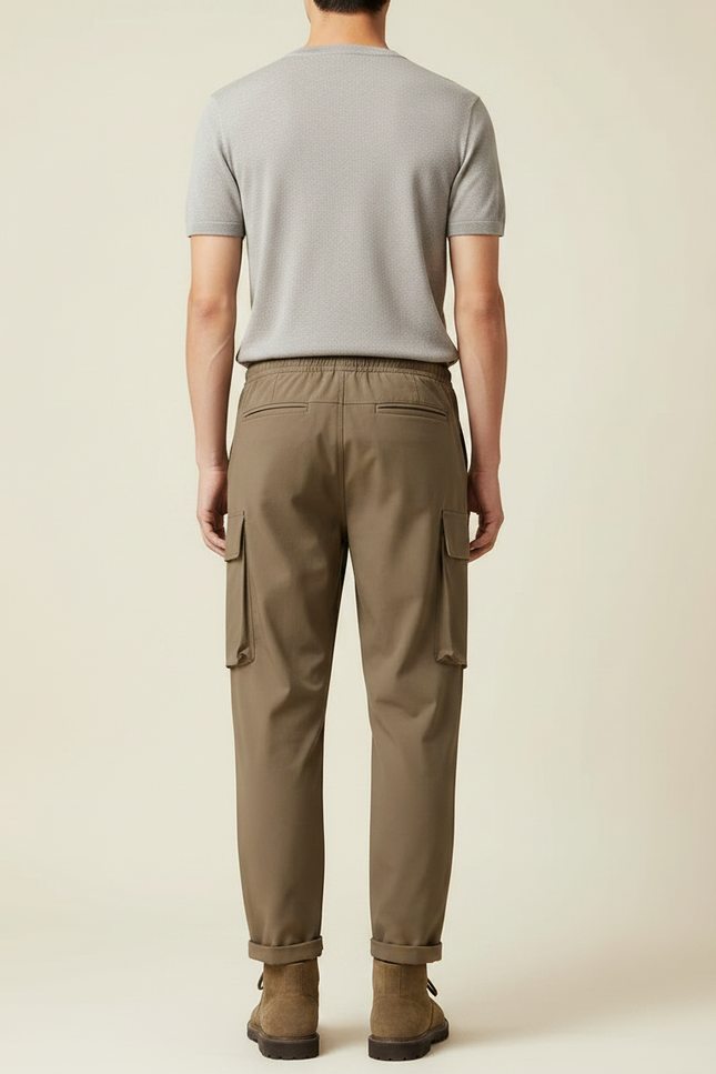 Pantalon Marron Cargo Décontracté Ample Homme - Kaki Polyester - vue 2